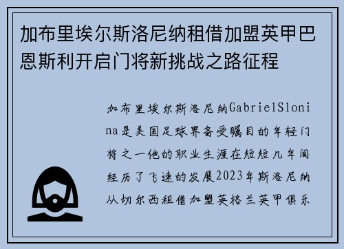 加布里埃尔斯洛尼纳租借加盟英甲巴恩斯利开启门将新挑战之路征程 加布里埃尔斯洛尼纳租借加盟英甲巴恩斯利开启门将新挑战之路征程