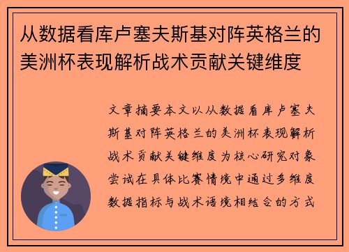 从数据看库卢塞夫斯基对阵英格兰的美洲杯表现解析战术贡献关键维度